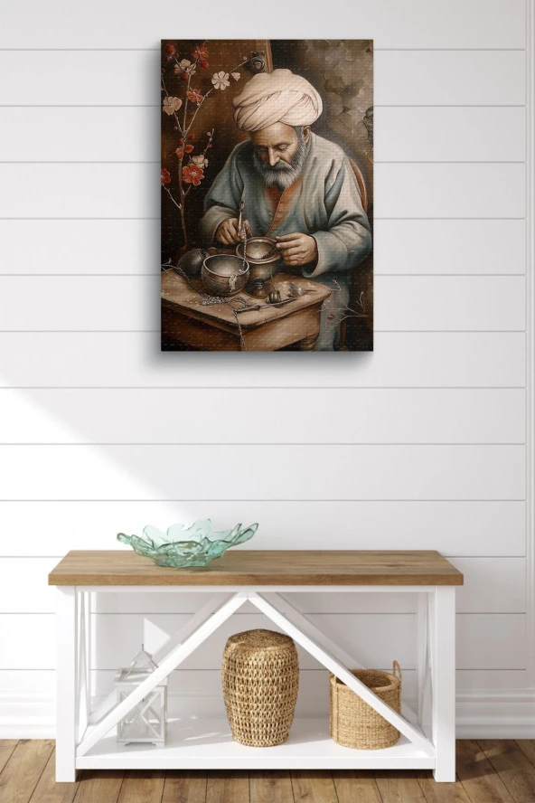 Geleneksel Yaşlı Çömlekçi Adam Yağlı Kanvas Tablo - Resim 2