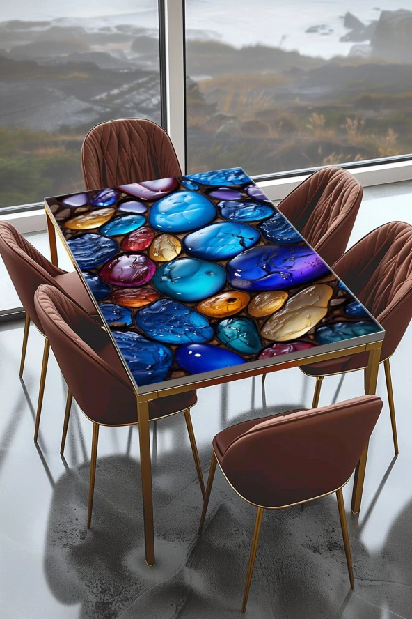 Masa Kaplama Folyosu Mobilya Masa Kaplama Folyo Safir Kehribar Taşlı Tasarım