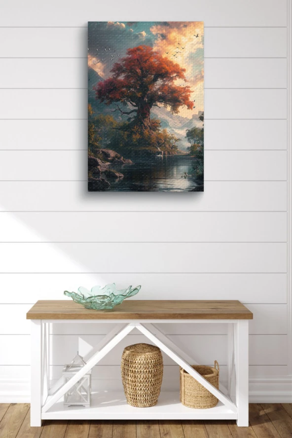 Yalnız Turuncu Ağaç Kanvas Tablo - Resim 2
