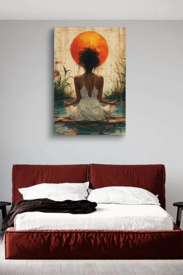 Yoga Yapan Kadın Yağlı Kanvas Tablo - Resim 3