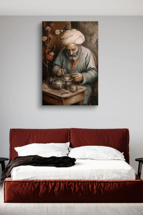 Geleneksel Yaşlı Çömlekçi Adam Yağlı Kanvas Tablo - Resim 3