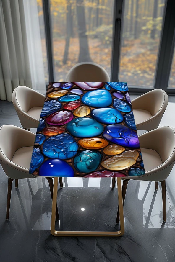 Masa Kaplama Folyosu Mobilya Masa Kaplama Folyo Safir Kehribar Taşlı Tasarım - 2