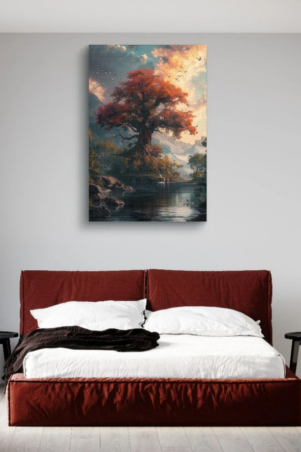 Yalnız Turuncu Ağaç Kanvas Tablo - Resim 3