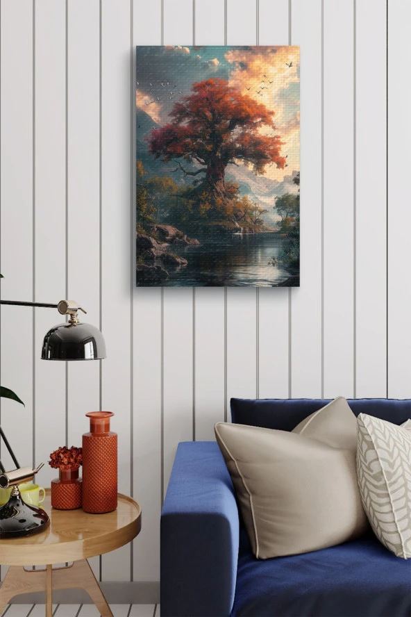 Yalnız Turuncu Ağaç Kanvas Tablo - Resim 4