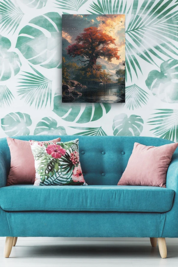 Yalnız Turuncu Ağaç Kanvas Tablo - Resim 5