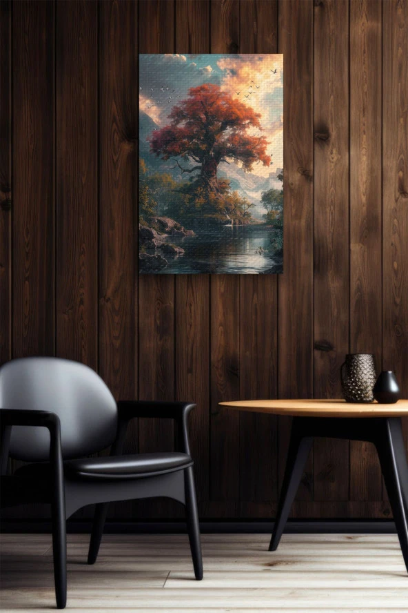 Yalnız Turuncu Ağaç Kanvas Tablo - Resim 6