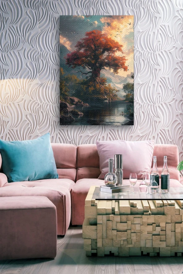 Yalnız Turuncu Ağaç Kanvas Tablo - Resim 7