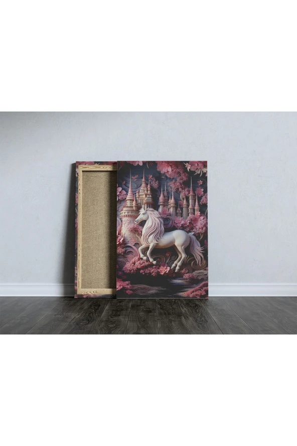 Pembe Unicorn Çocuk Odası Özel Tasarım Kanvas Tablo - Resim 5