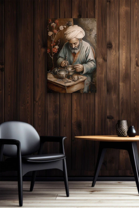 Geleneksel Yaşlı Çömlekçi Adam Yağlı Kanvas Tablo - Resim 6