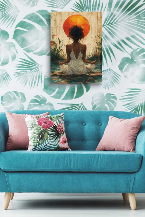 Yoga Yapan Kadın Yağlı Kanvas Tablo - Resim 5