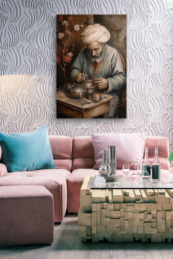 Geleneksel Yaşlı Çömlekçi Adam Yağlı Kanvas Tablo - Resim 7