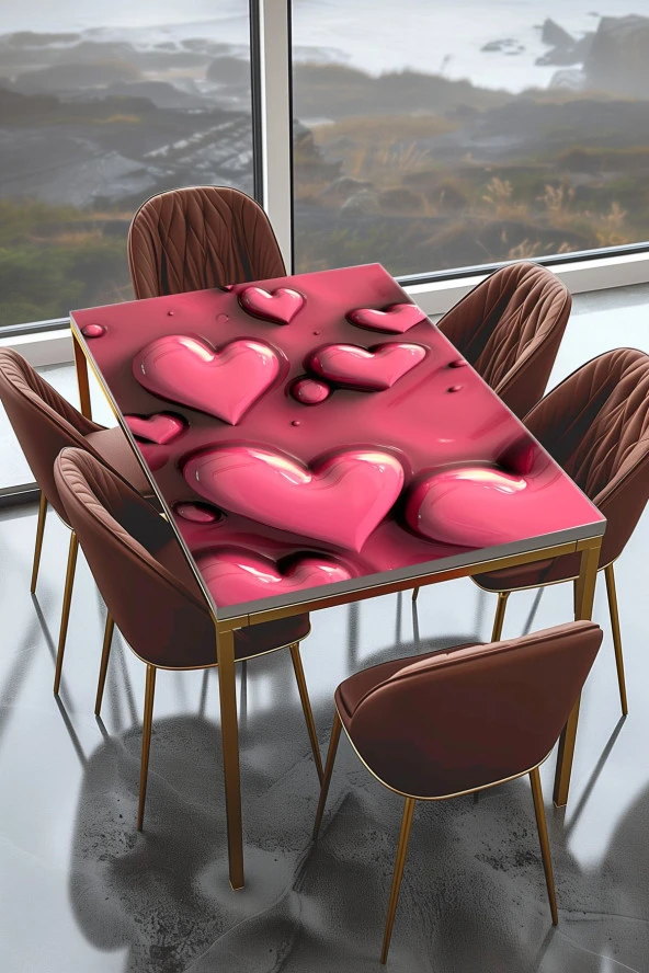 Masa Kaplama Folyosu Mobilya Masa Kaplama Folyo Pembe 3D Görünümlü Kalpler