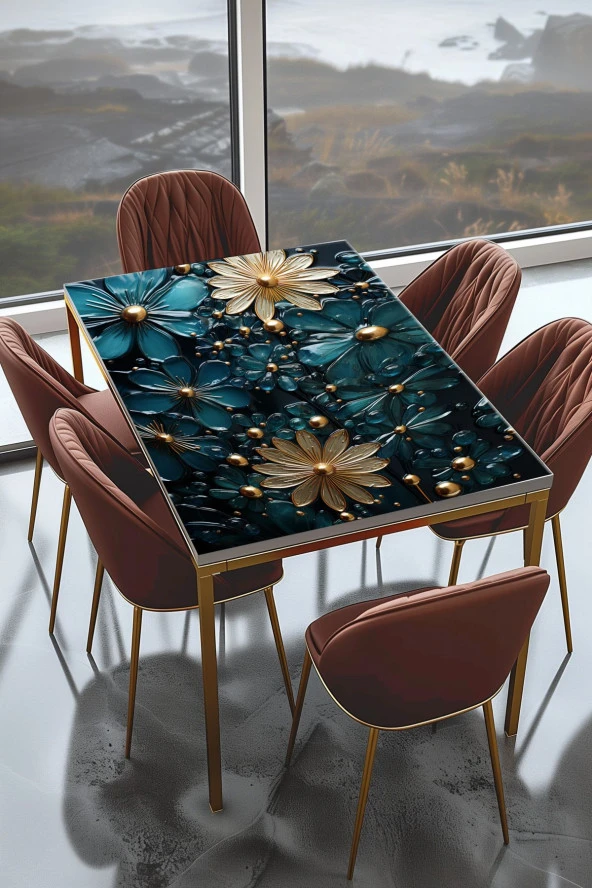 Masa Kaplama Folyosu Mobilya Masa Kaplama Folyo Mavi Bej Kabartma Görünümlü Çiçekler ürün görseli