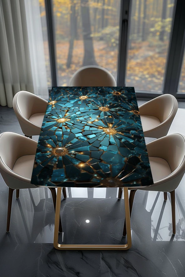 Masa Kaplama Folyosu Mobilya Masa Kaplama Folyo Mavi Sim Görünümlü Gold Detay - Resim 2