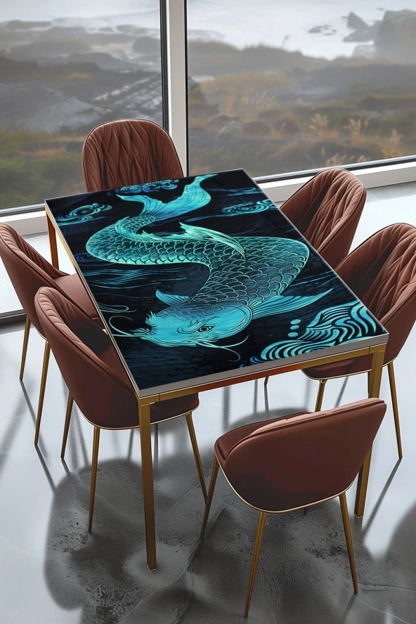 Masa Kaplama Folyosu Mobilya Masa Kaplama Su Yeşili Balık ve Deniz Detay Folyo ürün görseli