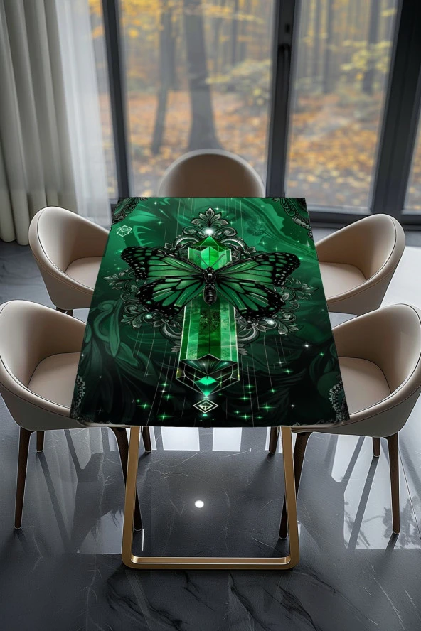 Masa Kaplama Folyosu Mobilya Masa Kaplama Yeşil Ametist Kelebek Folyo - Resim 2