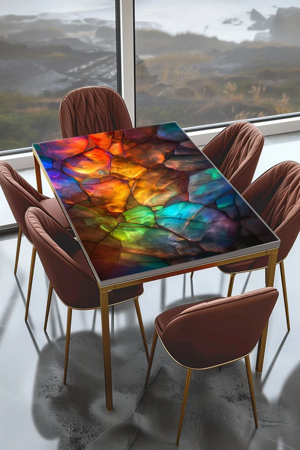 Masa Kaplama Folyosu Mobilya Masa Kaplama Folyoları Canlı Renkli Şeffaf Taşlar ürün görseli