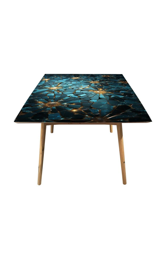 Masa Kaplama Folyosu Mobilya Masa Kaplama Folyo Mavi Sim Görünümlü Gold Detay - Resim 3