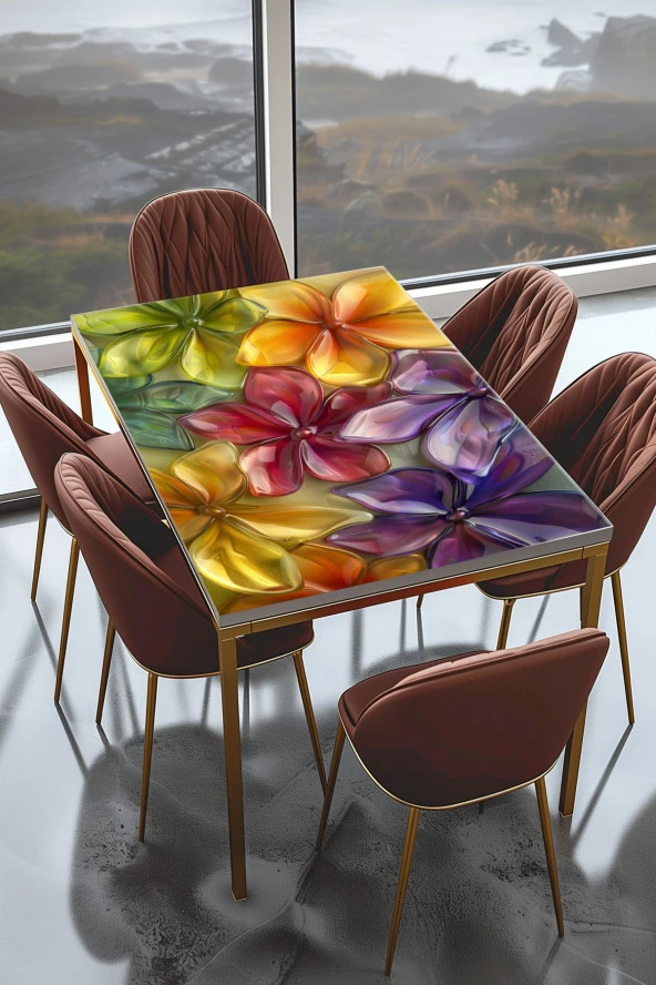Masa Kaplama Folyosu Mobilya Masa Kaplama Rengarenk Çiçekli Tasarım ürün görseli