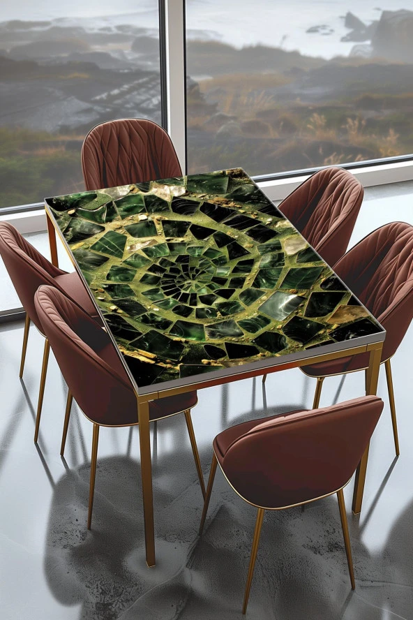 Masa Kaplama Folyosu Mobilya Masa Kaplama Yeşil Siyah Spiral