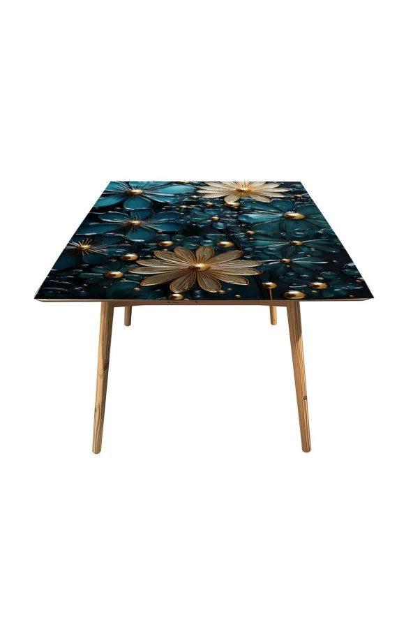 Masa Kaplama Folyosu Mobilya Masa Kaplama Folyo Mavi Bej Kabartma Görünümlü Çiçekler - Resim 3