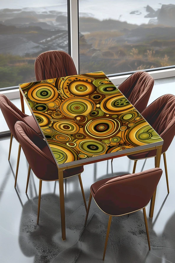 Masa Kaplama Folyosu Mobilya Masa Kaplama Folyoları Yeşil - Sarı Karışık Halkalar ürün görseli