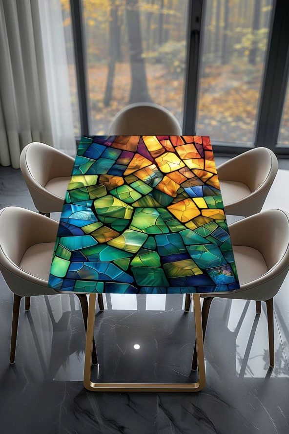 Masa Kaplama Folyosu Mobilya Masa Kaplama Folyoları Kırık Gökkuşağı Camları - Resim 2