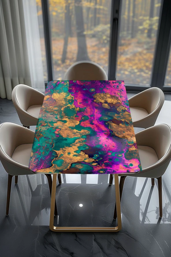 Masa Kaplama Folyosu Mobilya Masa Kaplama Folyoları Pembe Sarı Detaylı Folyo - Resim 2