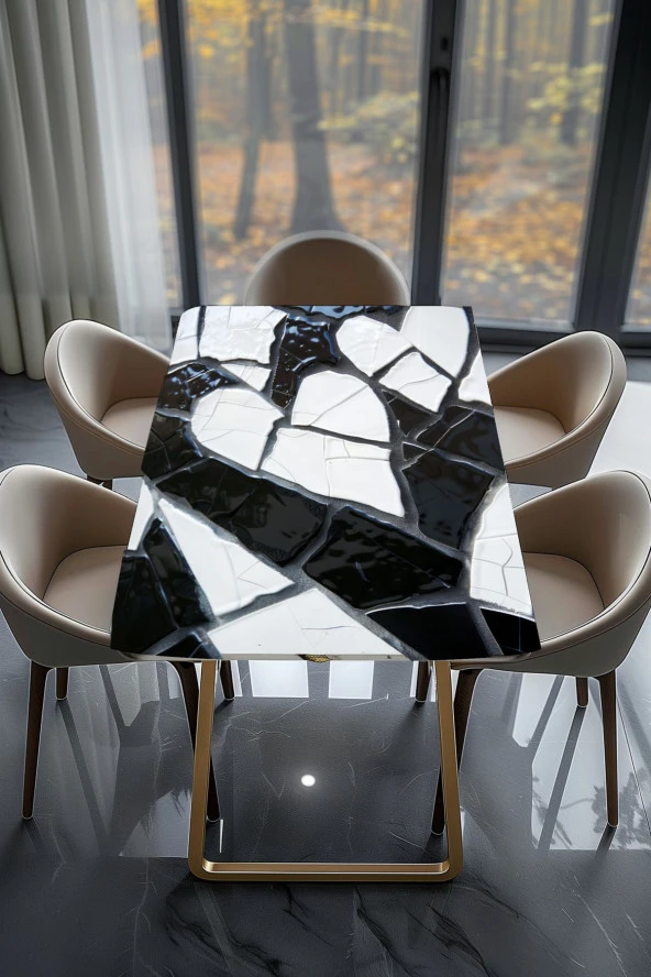 Masa Kaplama Folyosu Mobilya Masa Kaplama Şiyah Beyaz Kalp Detay - Resim 2