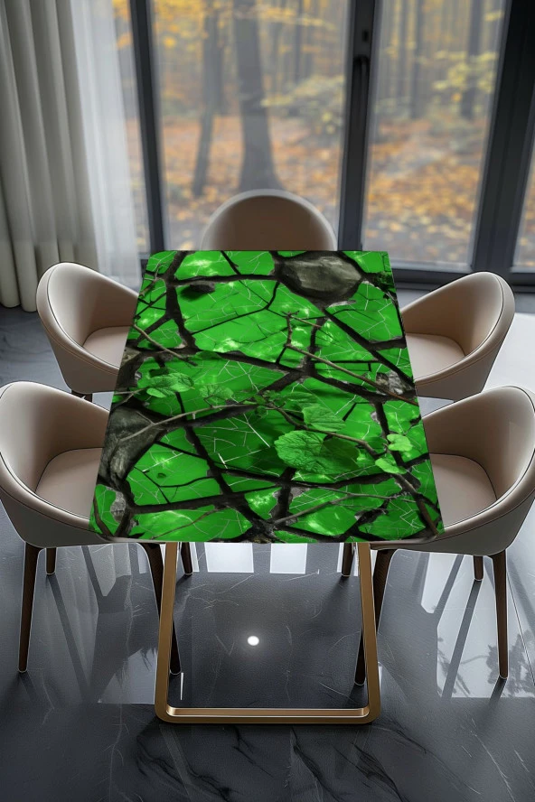 Masa Kaplama Folyosu Mobilya Masa Kaplama Folyoları Kristalize Yeşil Yaprak - Resim 2