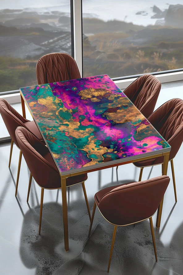 Masa Kaplama Folyosu Mobilya Masa Kaplama Folyoları Pembe Sarı Detaylı Folyo ürün görseli