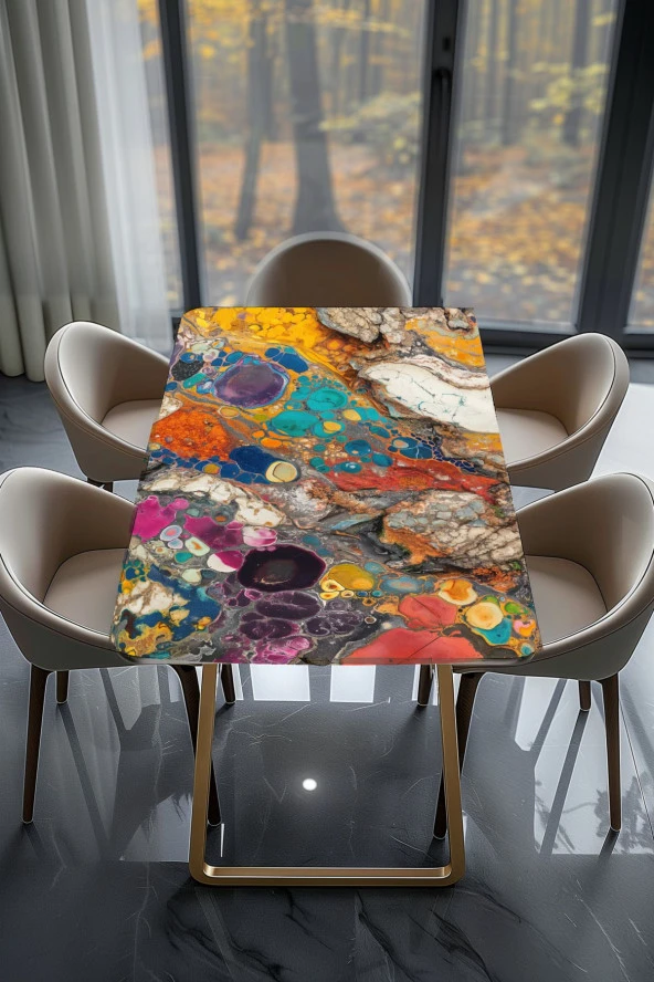 Masa Kaplama Folyosu Mobilya Masa Kaplama Folyoları Rengarenk Kehribar Taşlar - 2