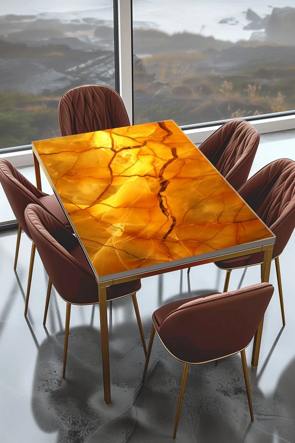 Masa Kaplama Folyosu Mobilya Masa Kaplama Folyoları Kehribar Renk Detaylı