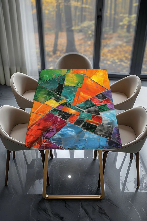 Masa Kaplama Folyosu Mobilya Masa Kaplama Folyoları Kristal Cam Kırıkları Renkli - Resim 2