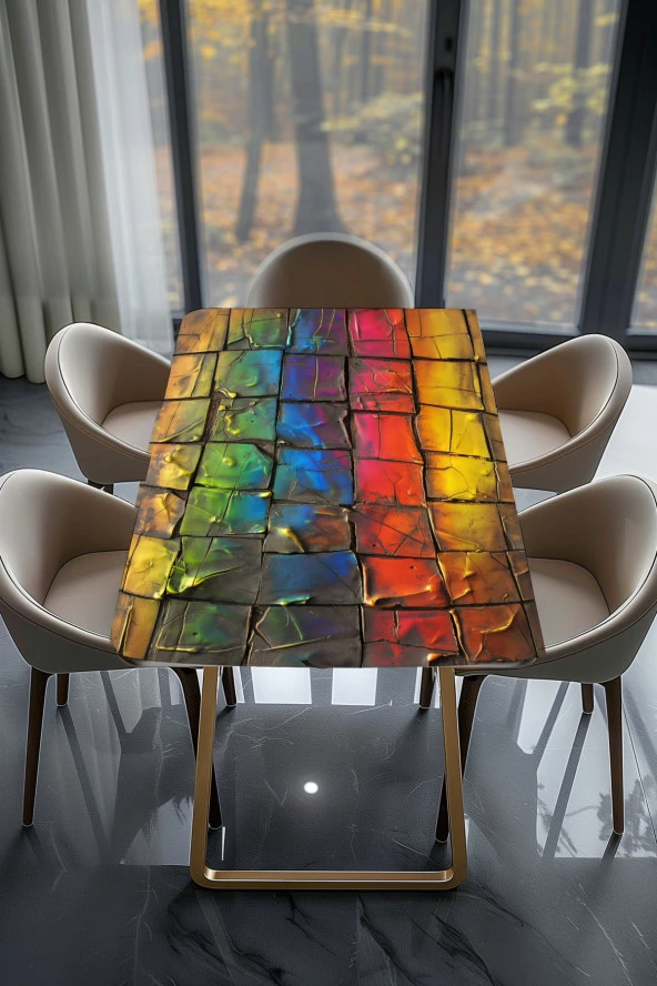 Masa Kaplama Folyosu Mobilya Masa Kaplama Folyoları Gökkuşağı Renk Detaylı Kareler - Resim 2