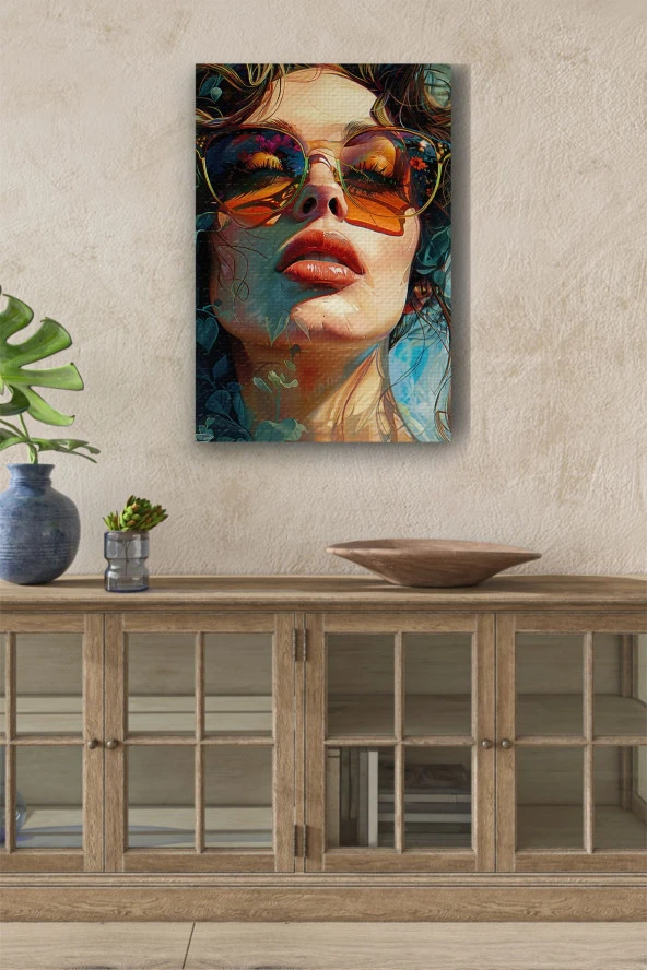 Çiçek Detaylı Kadın Portresi Yağlı Kanvas Tablo ürün görseli