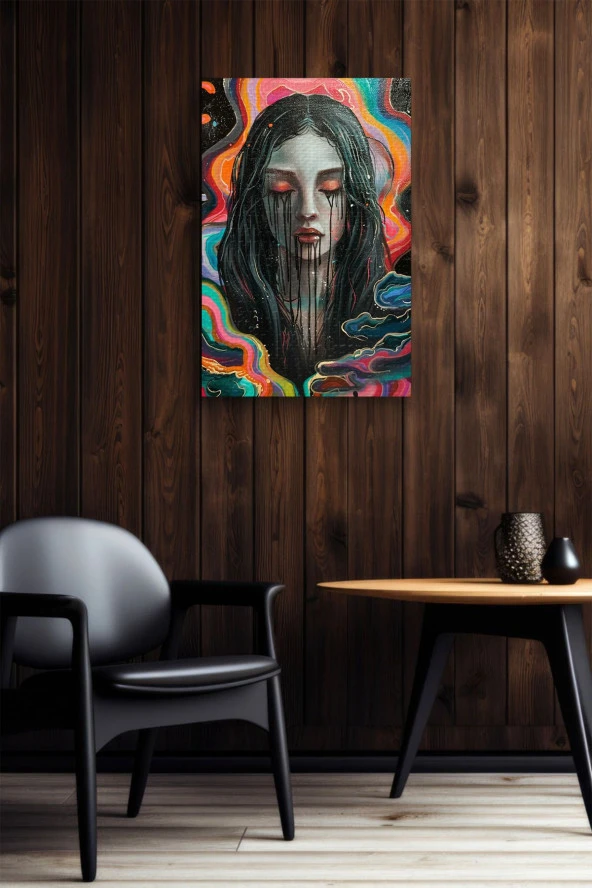 Yüzünden Mürekkep Akan Kadın Yağlı Kanvas Tablo ürün görseli
