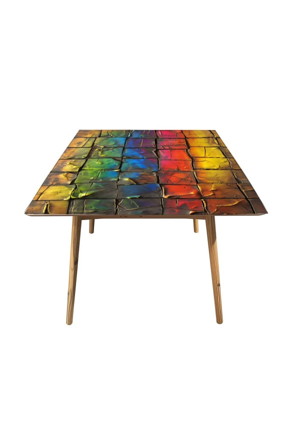 Masa Kaplama Folyosu Mobilya Masa Kaplama Folyoları Gökkuşağı Renk Detaylı Kareler - Resim 3