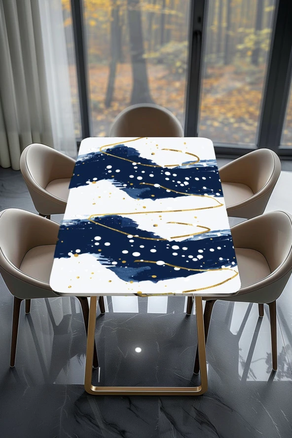 Masa Kaplama Folyosu Mobilya Masa Kaplama Folyoları Mavi Beyaz Çizgili Gold Folyo - Resim 2