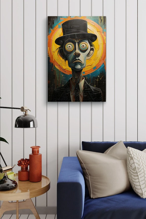 Takım Elbiseli Ciddi Adam Portresi Yağlı Kanvas Tablo - Resim 7