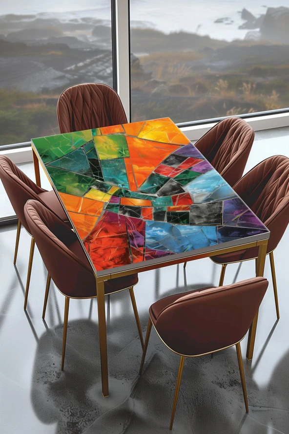 Masa Kaplama Folyosu Mobilya Masa Kaplama Folyoları Kristal Cam Kırıkları Renkli ürün görseli