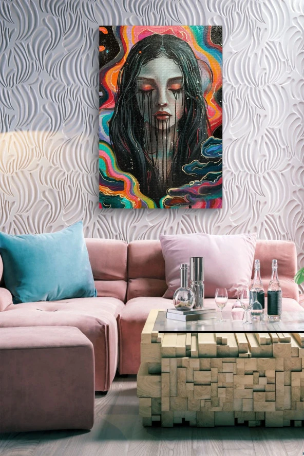 Yüzünden Mürekkep Akan Kadın Yağlı Kanvas Tablo - Resim 2