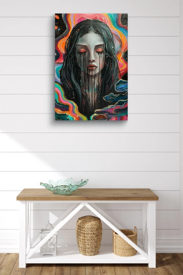 Yüzünden Mürekkep Akan Kadın Yağlı Kanvas Tablo - Resim 3