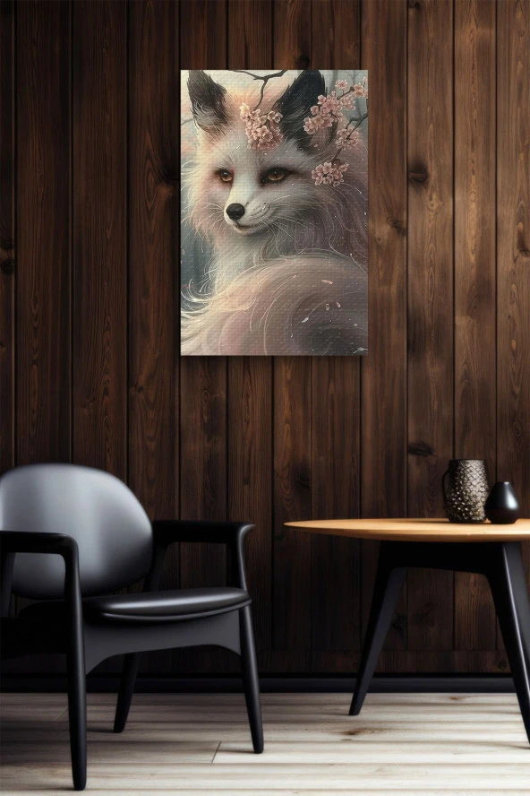 Çiçek Detaylı Kadın Tilki Yağlı Kanvas Tablo - Resim 2
