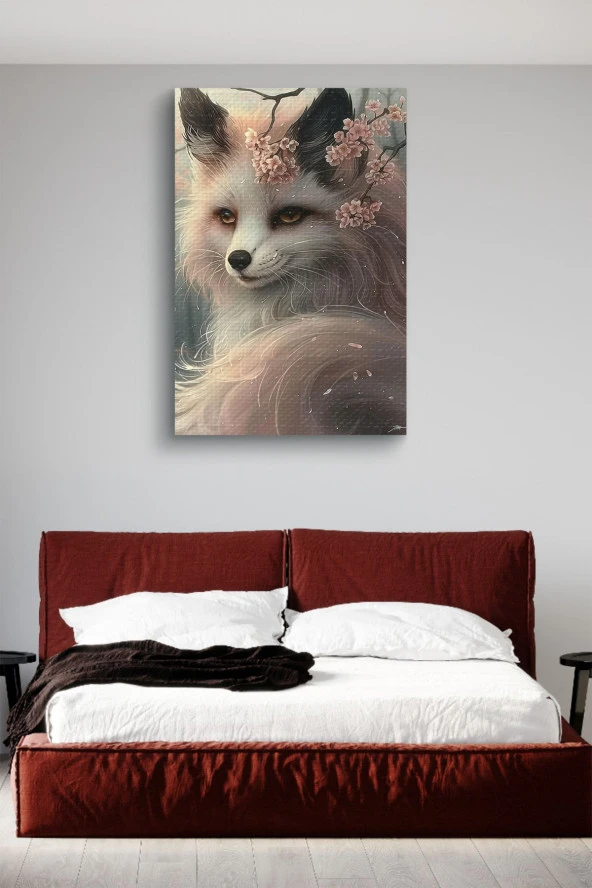 Çiçek Detaylı Kadın Tilki Yağlı Kanvas Tablo - Resim 7