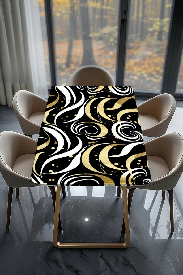 Masa Kaplama Folyosu Mobilya Masa Kaplama Folyoları Beyaz - Gold Detaylı Folyo - Resim 2