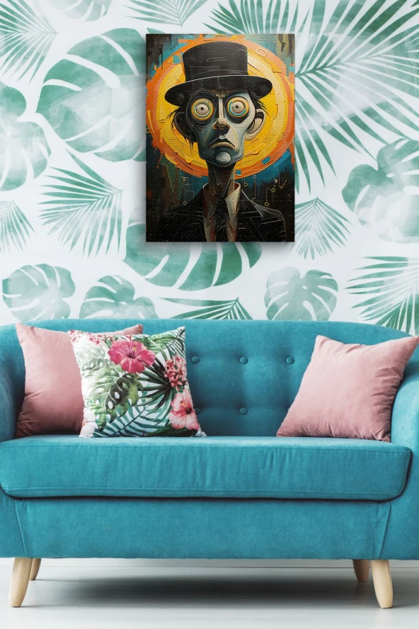 Takım Elbiseli Ciddi Adam Portresi Yağlı Kanvas Tablo - Resim 3