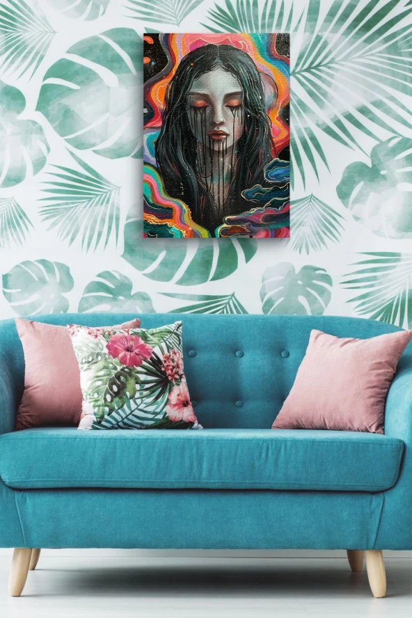 Yüzünden Mürekkep Akan Kadın Yağlı Kanvas Tablo - Resim 5