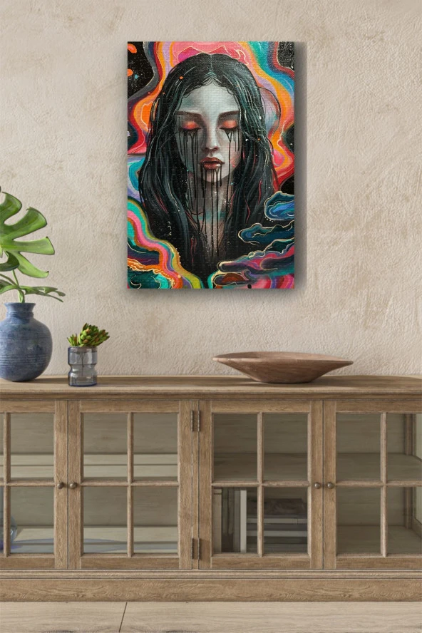 Yüzünden Mürekkep Akan Kadın Yağlı Kanvas Tablo - Resim 6