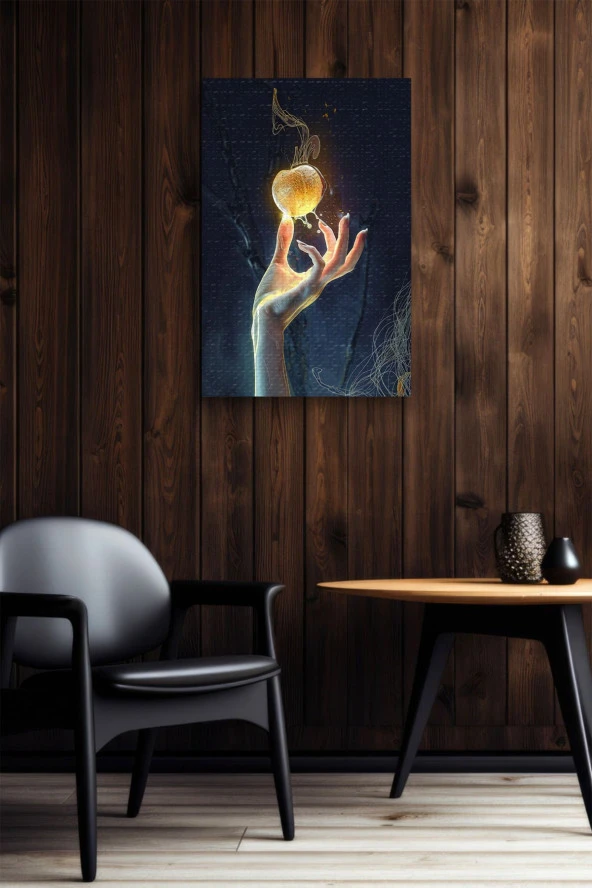 Sarı Elmaya Uzanılan El Yağlı Kanvas Tablo - Resim 4